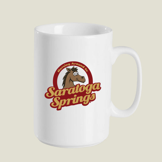 15 oz. Saratoga Springs Horse-Themed Ceramic Mug - Fun Gift Idea - Original Character Design