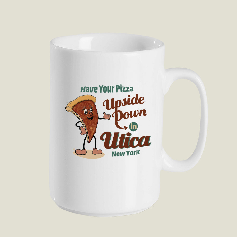15 oz. Utica Upside Down Pizza Ceramic Mug - Original Character - Fun Central NY Gift Idea