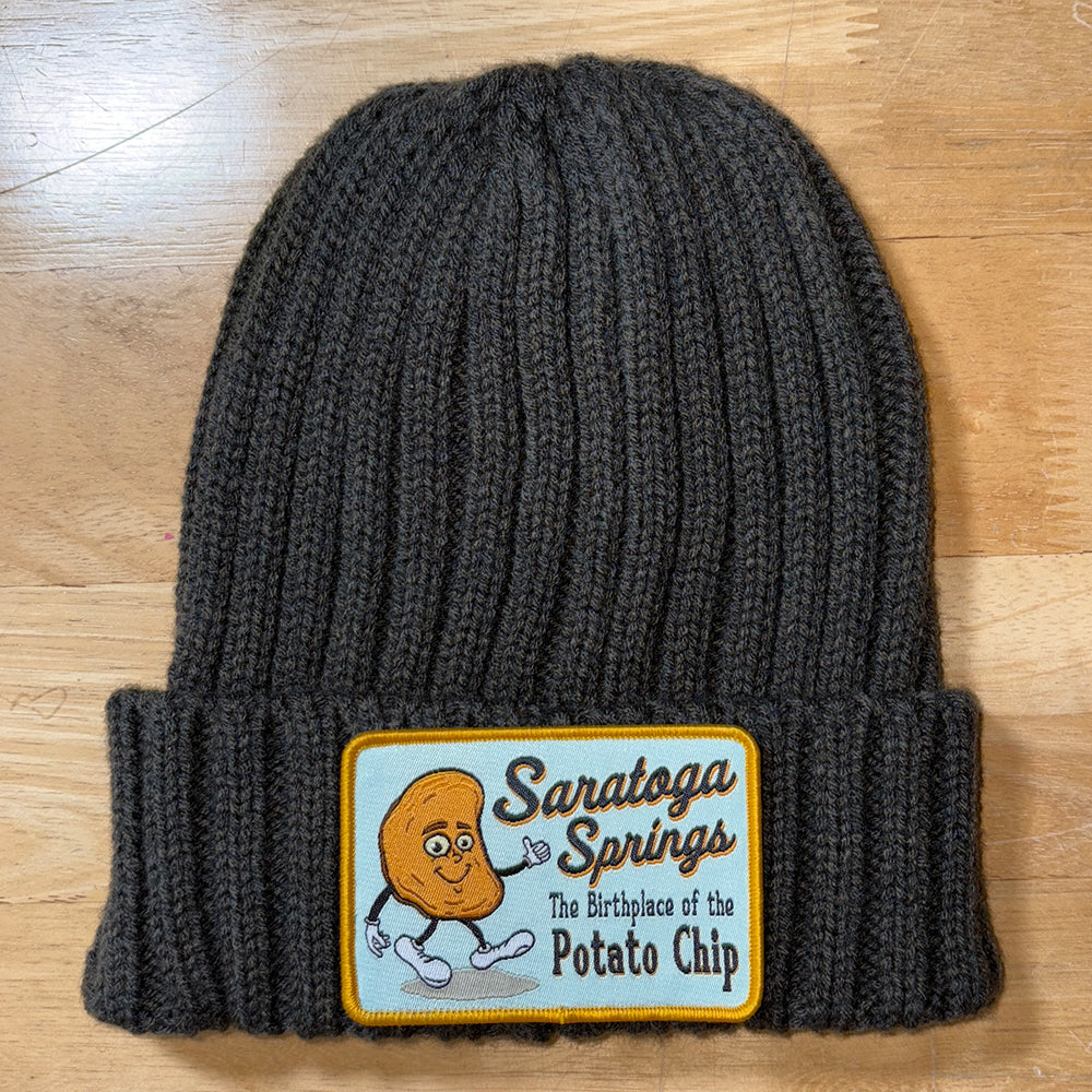 Saratoga Springs New York Recycled Cable Knit Winter Hat - Potato Chip Legend