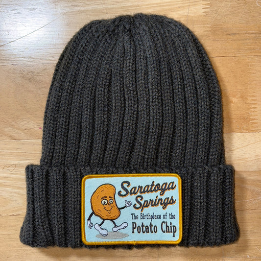 Saratoga Springs New York Recycled Cable Knit Winter Hat - Potato Chip Legend