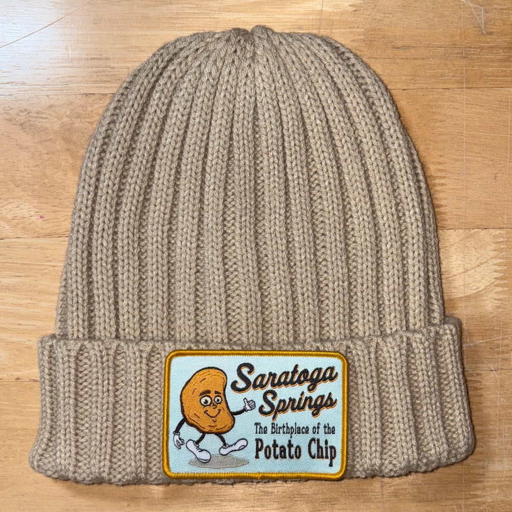 Saratoga Springs New York Recycled Cable Knit Winter Hat - Potato Chip Legend