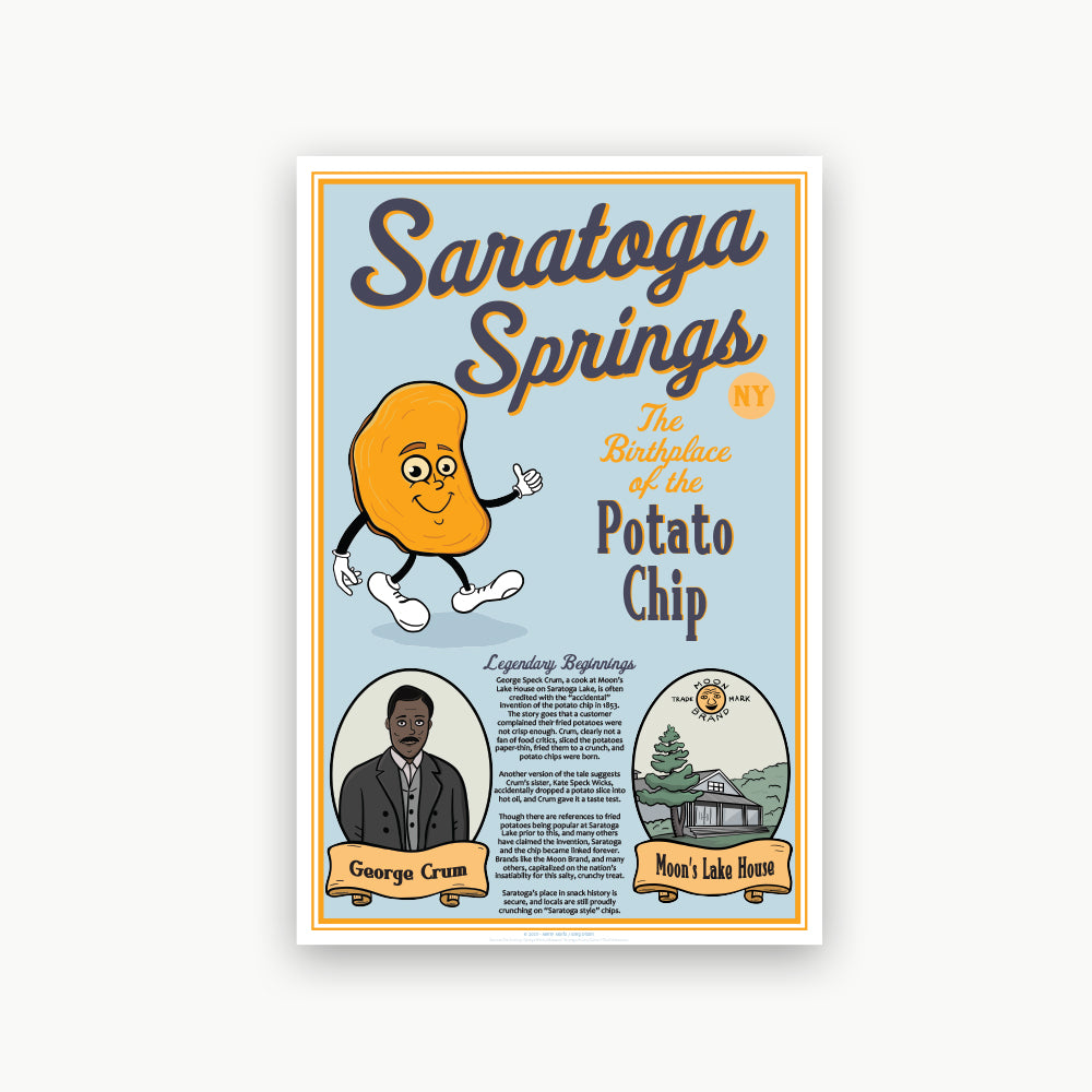 Saratoga Springs NY Print - Potato Chip Legend - Illustrated Cartoon Wall Art