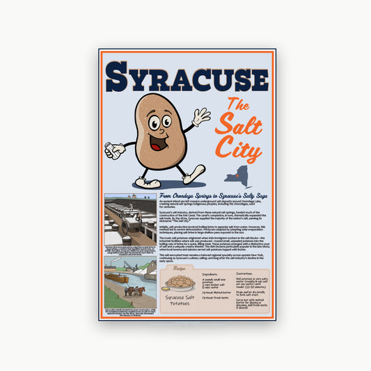 Syracuse Salt City Salt Potatoes History Print - Illustrated Cartoon Wall Art
