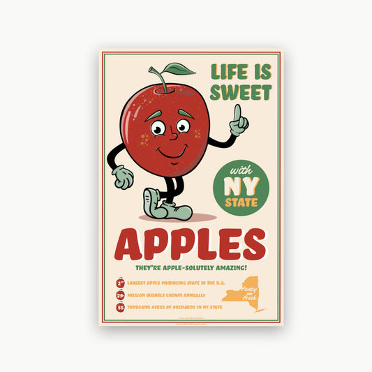 New York State Apples Fun Art Print - NY Wall Art