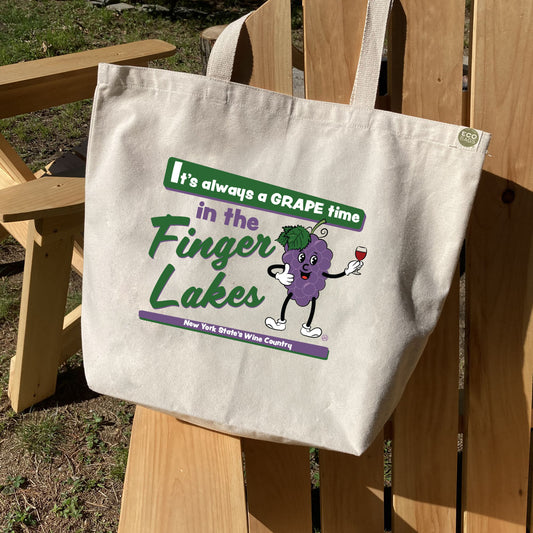Finger Lakes Wine Recycled Cotton Canvas Tote Bag - Finger Lakes Gift Idea and Souvenir