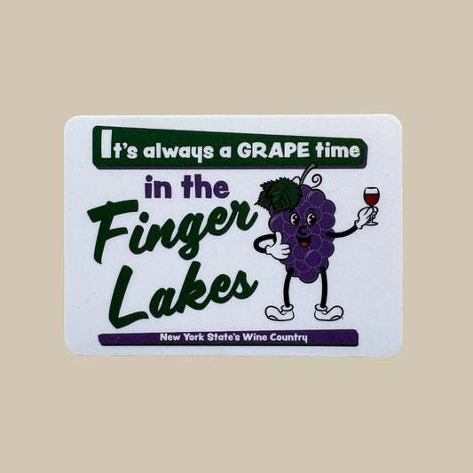 Finger Lakes Retro Cartoon Wine Themed Sticker