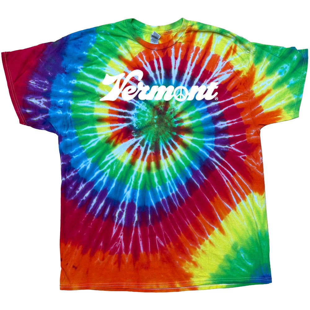 Vermont Groovy Peace 70's Style Unisex Tee Shirt - Vermont Tie Dye Gift Idea