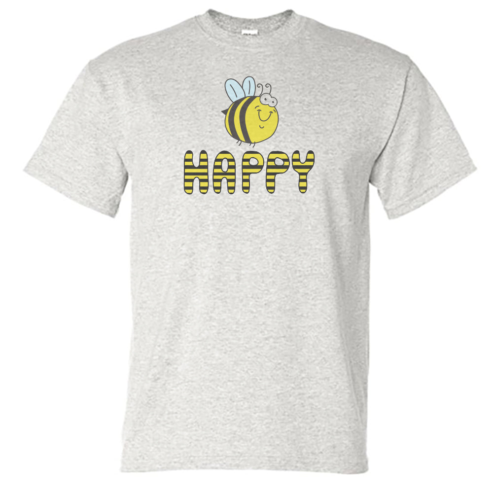 Bee Happy Inspirational Themed Vintage Design Unisex Tee Shirt