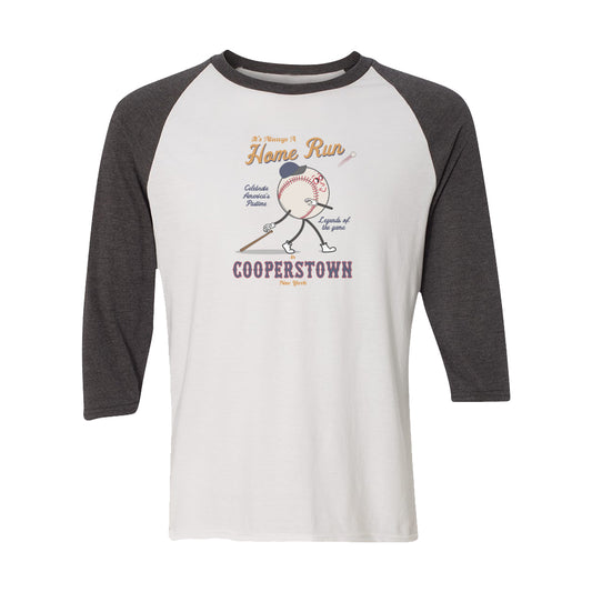 Baseball Themed Cooperstown Funny Retro Cartoon Logo 3/4 Sleeve Raglan Shirt