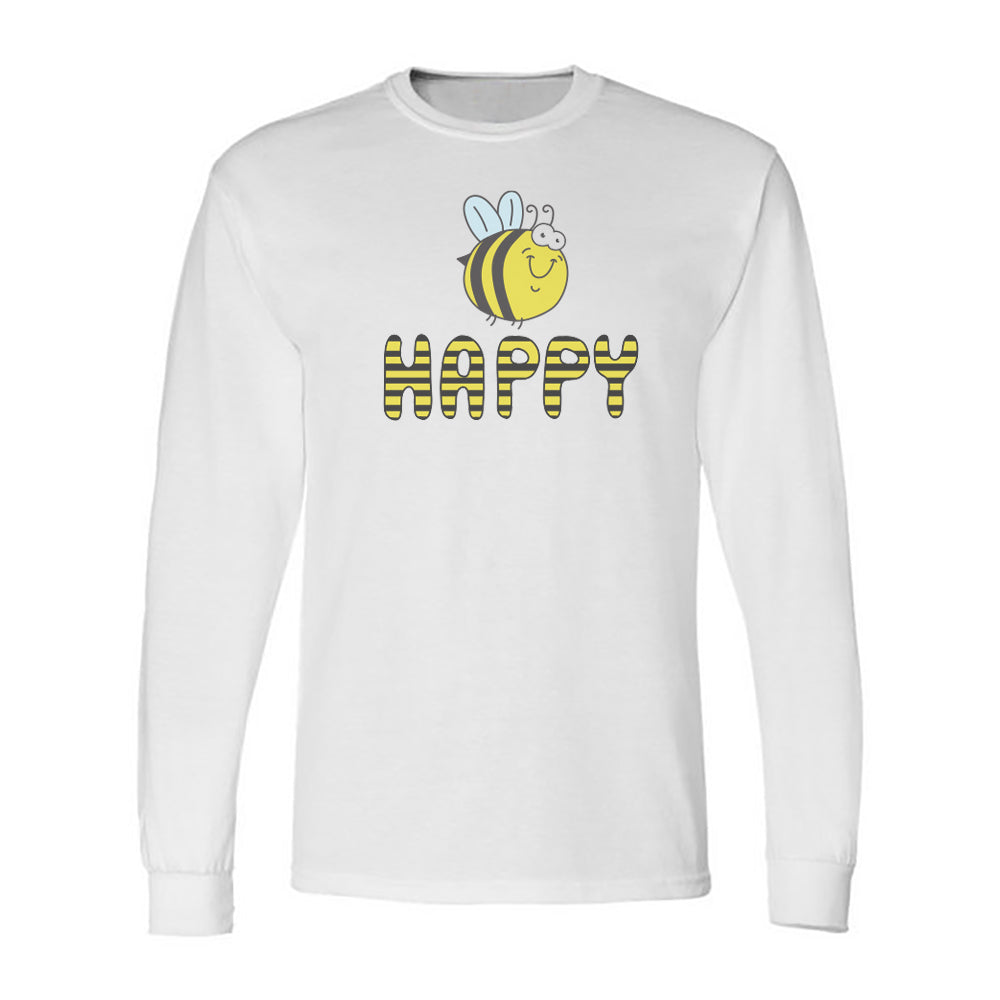 Bee Happy Inspirational Themed Print Long Sleeve Tee Shirt
