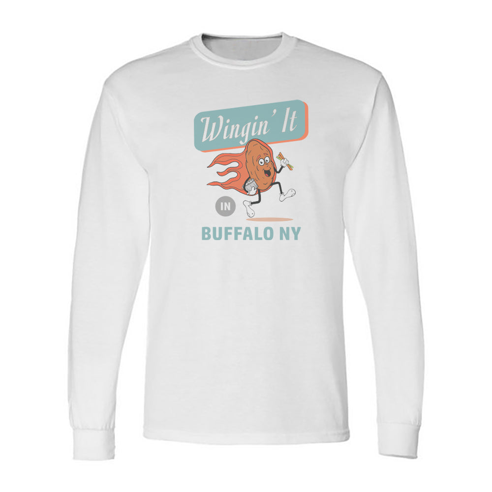 Buffalo Wing Upstate NY Long Sleeve Tee Shirt Retro Humorous Illustration Faded Print