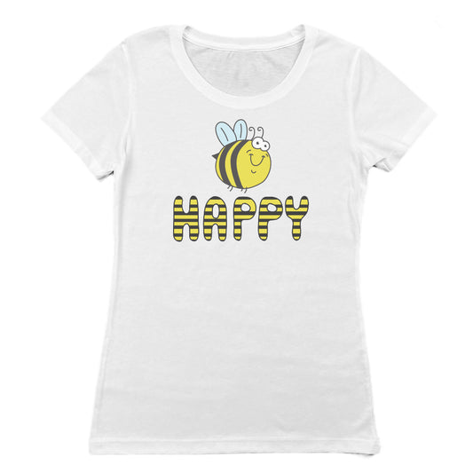 Bee Happy Themed Graphic Women's Tee Shirt