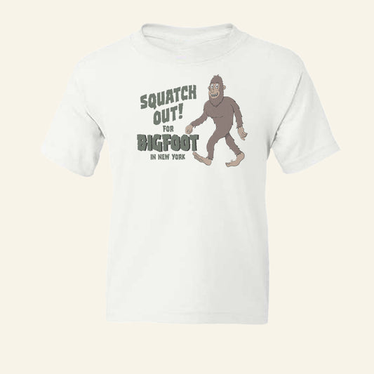 Kids New York Bigfoot Youth Tee Shirt - Upstate NY Sasquatch - Cryptids Gift Idea for Kids