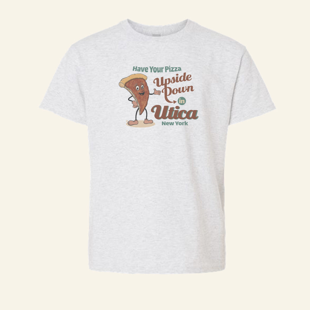 Utica Upside Down Pizza Youth Tee Shirt - Fun Central NY Food Gift Idea