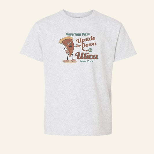 Utica Upside Down Pizza Youth Tee Shirt - Fun Central NY Food Gift Idea