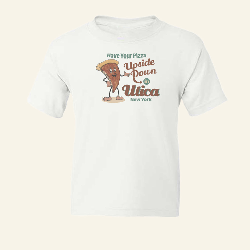 Utica Upside Down Pizza Youth Tee Shirt - Fun Central NY Food Gift Idea