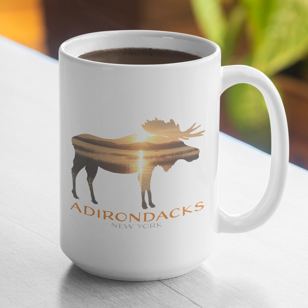 15 oz. Adirondack Lake Sunset Photo Moose Silhouette Ceramic Mug