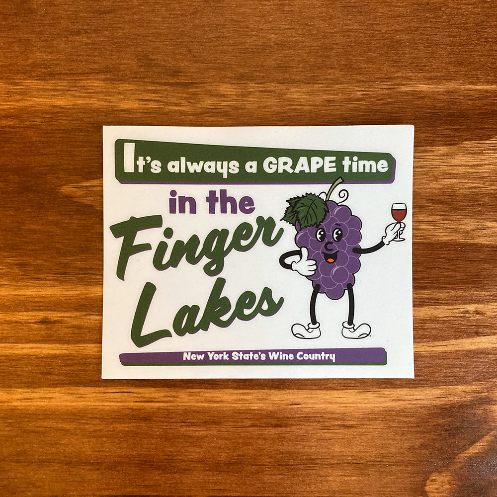 Finger Lakes Retro Cartoon Wine Themed Sticker