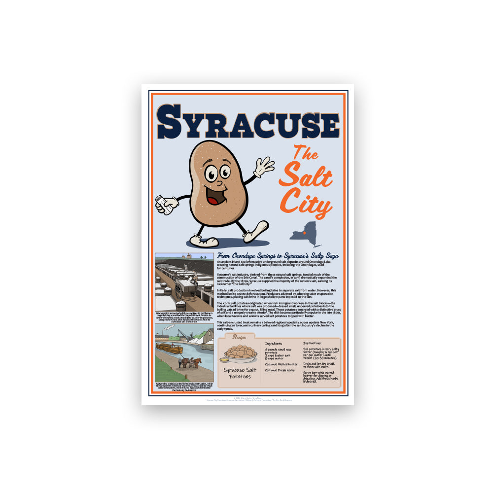 Syracuse Salt City Salt Potatoes History Print - Illustrated Cartoon Wall Art