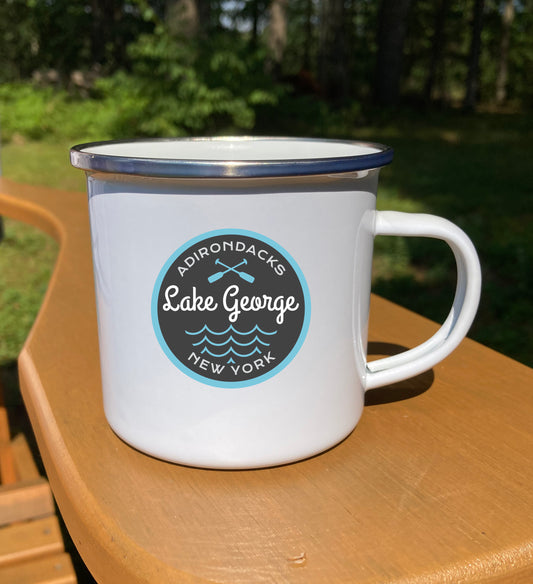 Lake George Nautical Themed 12 oz. Stainless Steel Enamel Camp Mug