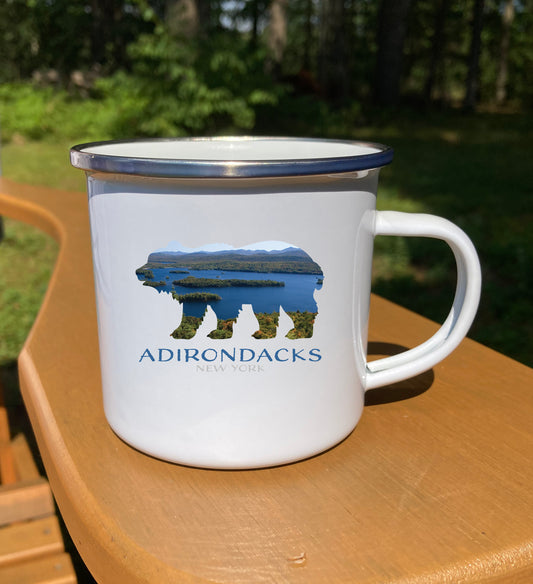 Adirondacks Bear Blue Mountain Lake Photo 12 oz. Stainless Steel Enamel Camp Mug