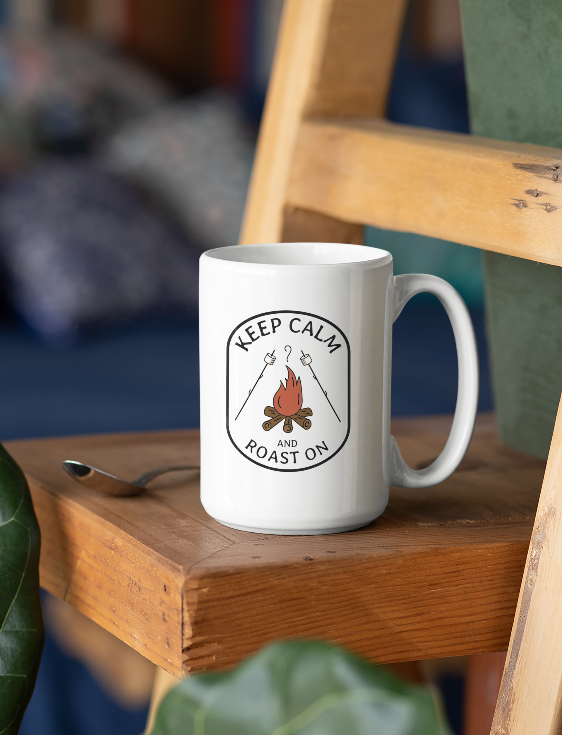 Keep Calm and Roast On Camping Themed 15 oz. Funny Coffee Mug