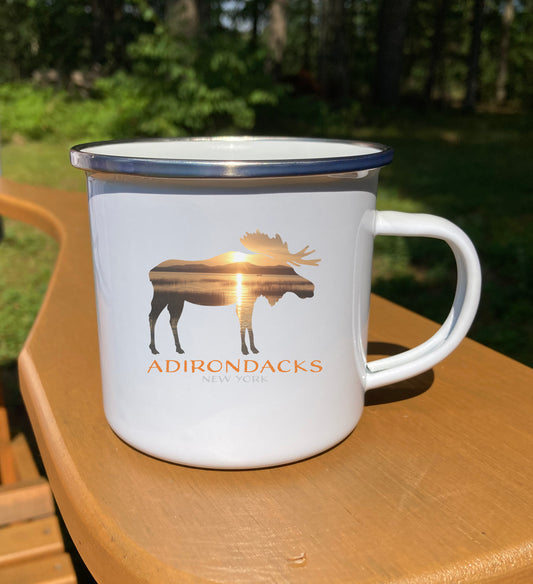 Adirondacks Moose Raquette Lake Photo 12 oz. Stainless Steel Enamel Camp Mug