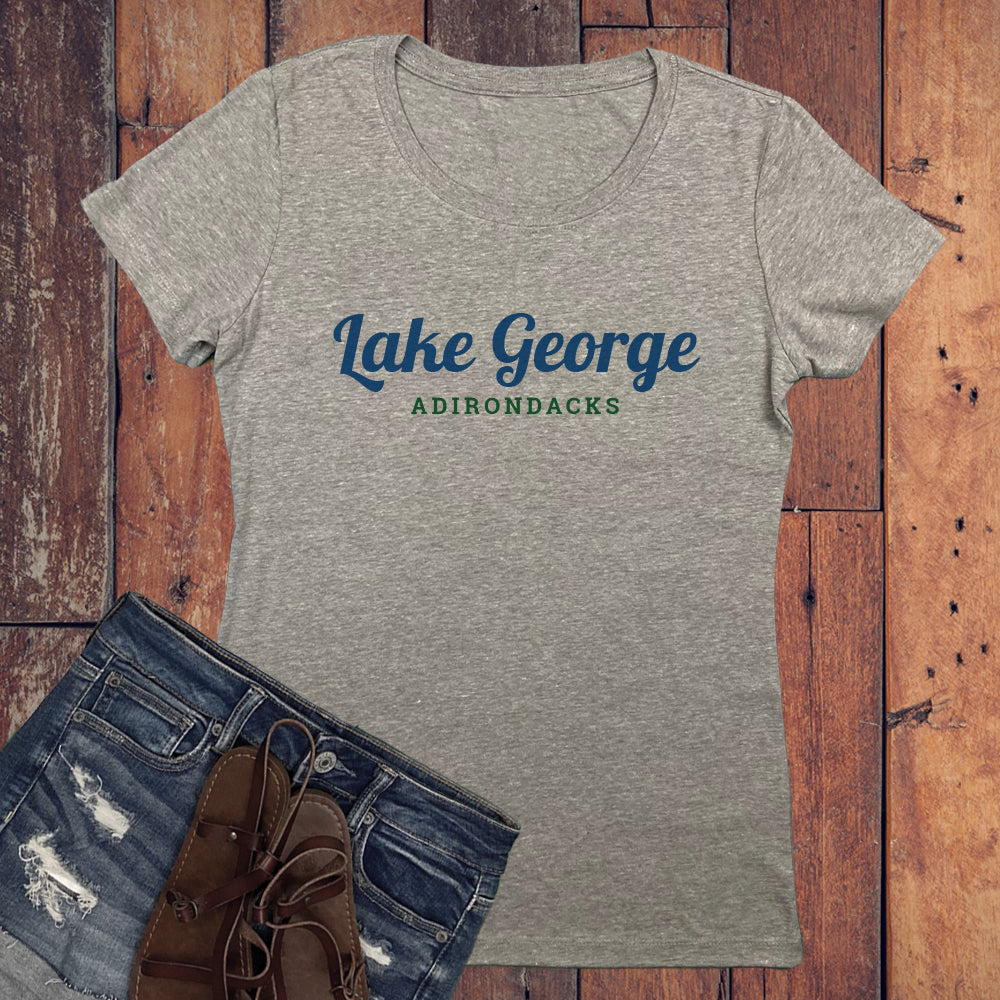 Lake George Adirondacks Script Design Women's Tee Shirt