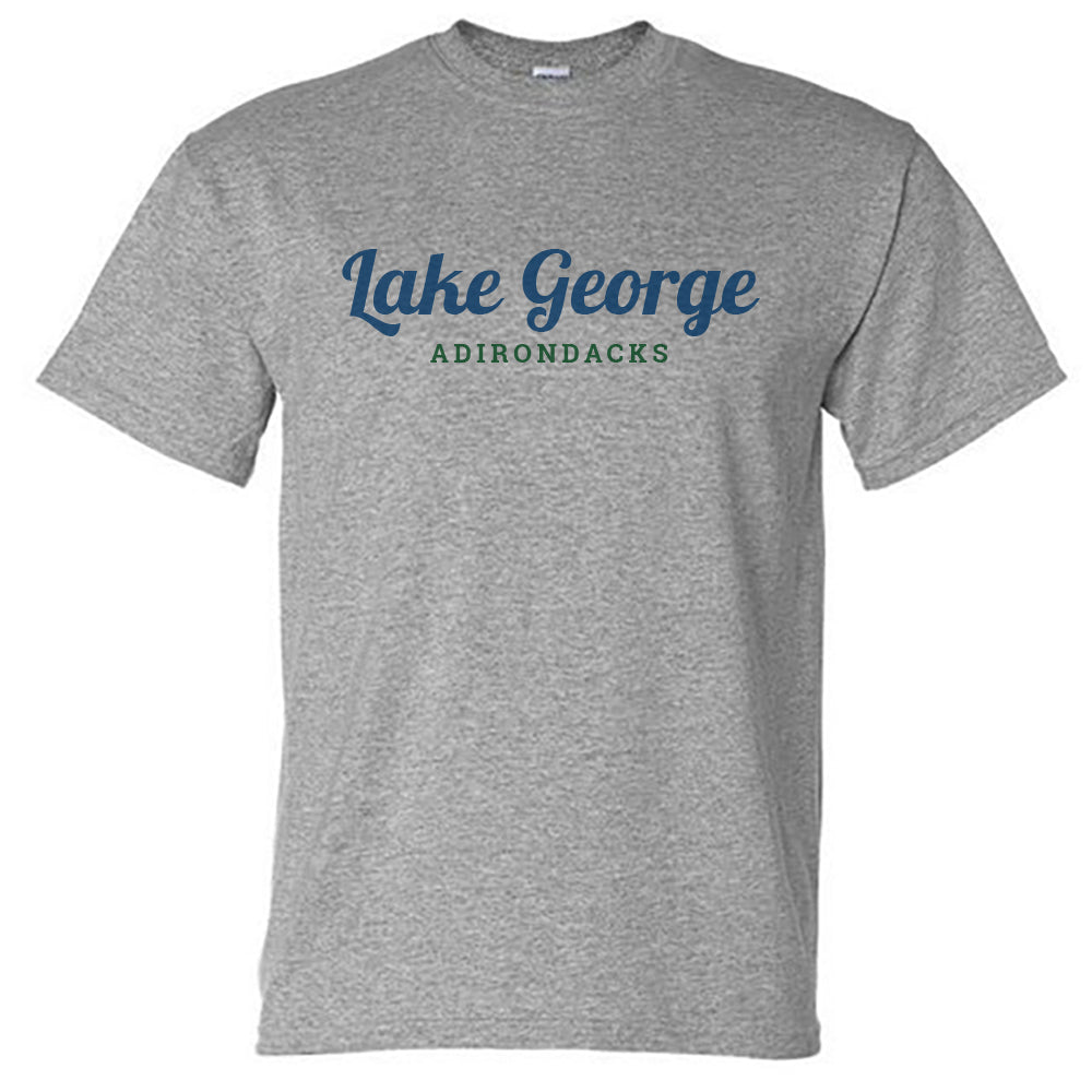 Lake George Adirondacks Script Logo Design Unisex Graphic Tee Shirt