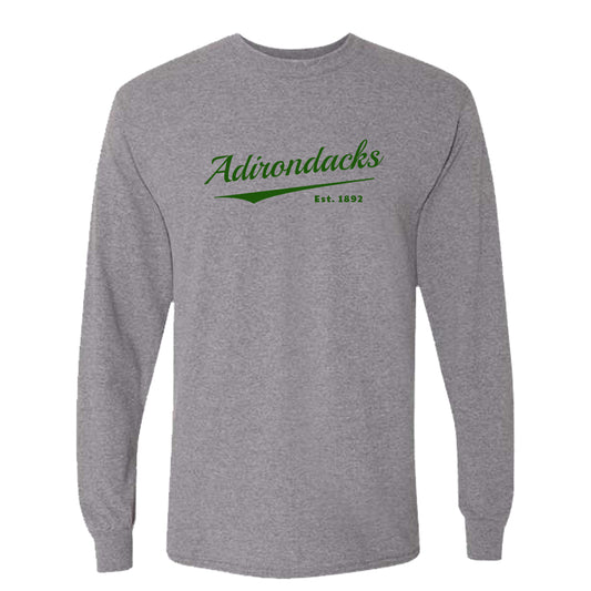 Adirondacks Classic Script Logo Long Sleeve Graphic Tee Shirt