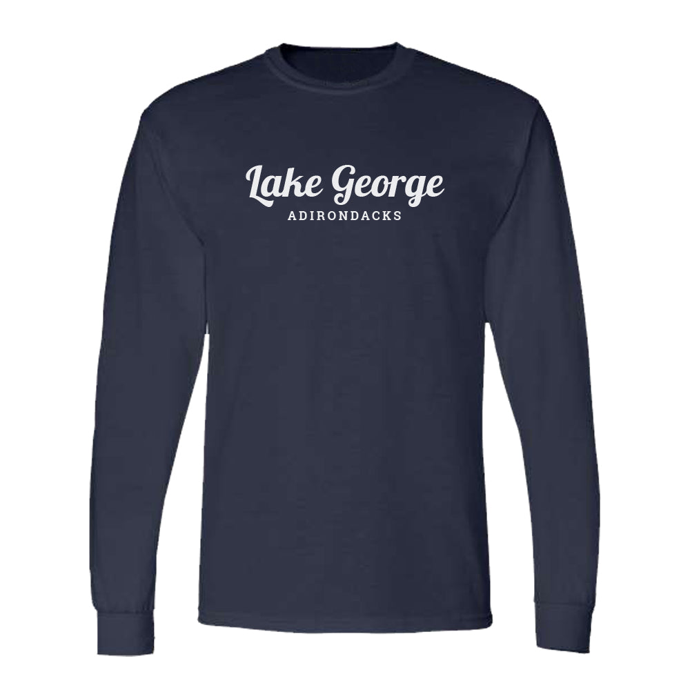 Lake George Classic White Script Long Sleeve Shirt