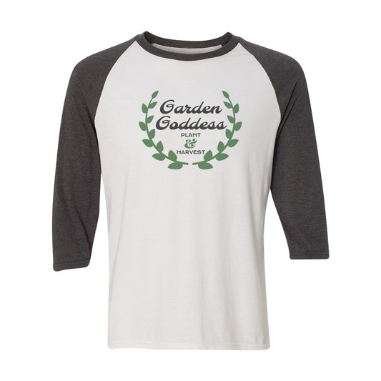 Garden Goddess Logo Gardening Themed 3/4 Sleeve Raglan Shirt