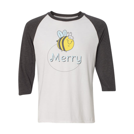Bee Merry Funny Cute Logo 3/4 Sleeve Raglan Shirt