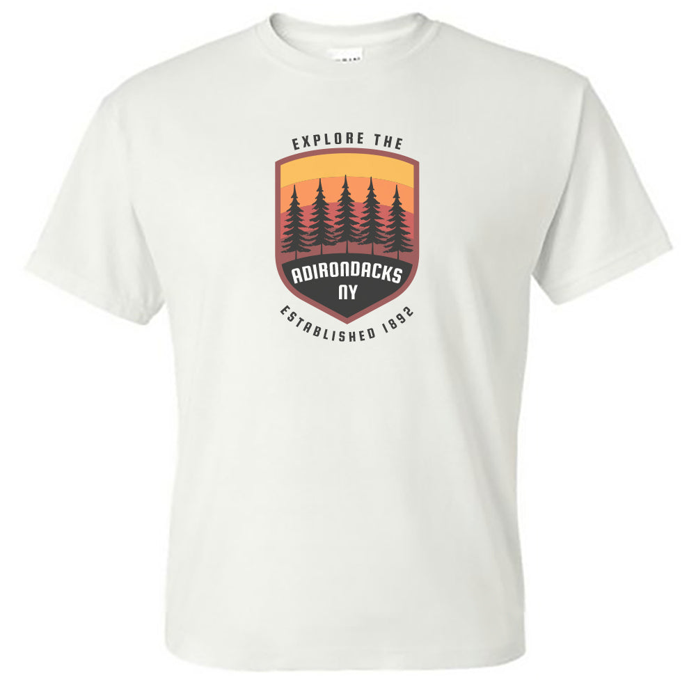 Explore The Adirondacks Badge Logo Design Unisex Tee Shirt