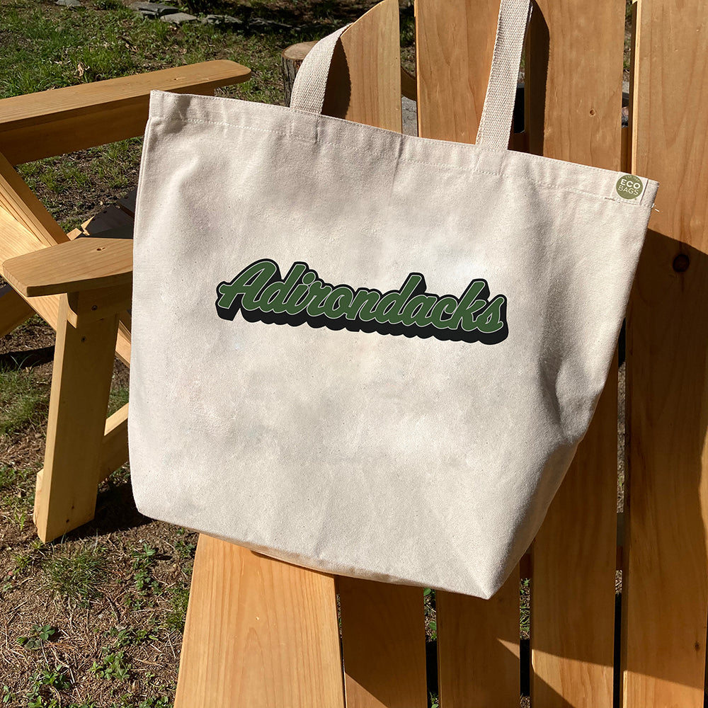 Adirondacks Retro Script Recycled Cotton Canvas Tote Bag - Adirondack Eco Bag
