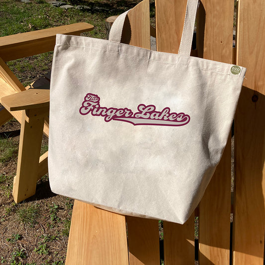 Finger Lakes Retro Script Recycled Cotton Canvas Tote Bag - Finger Lakes Eco Bag