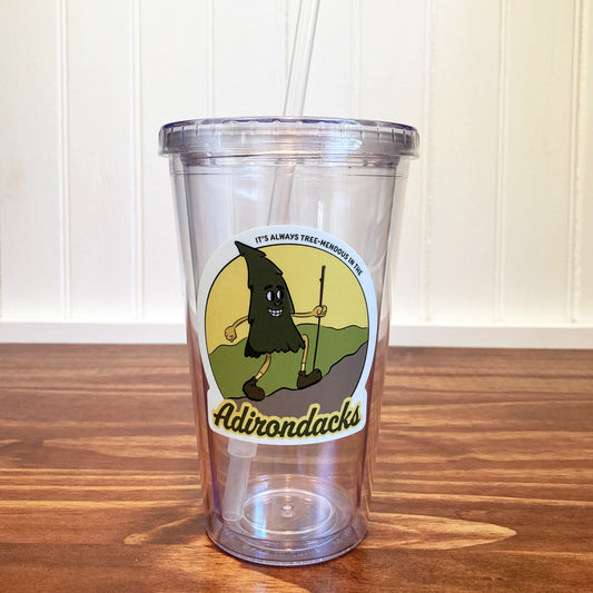 Funny Adirondack Hiking Themed Insulated Double Wall Tumbler with Reusable Straw 16 oz.