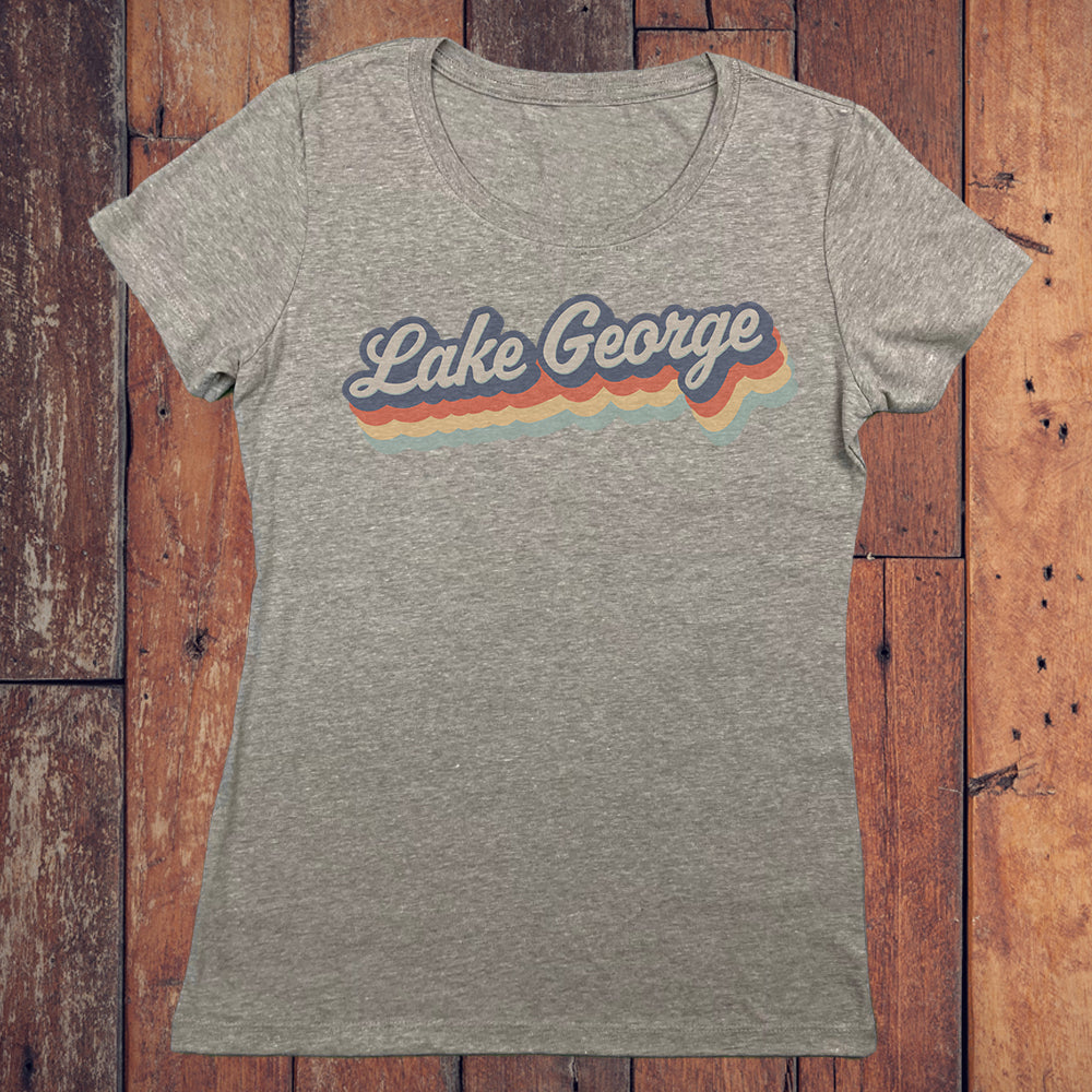 Lake George Retro Adirondacks Script Vintage Style Faded Women's Tee Shirt