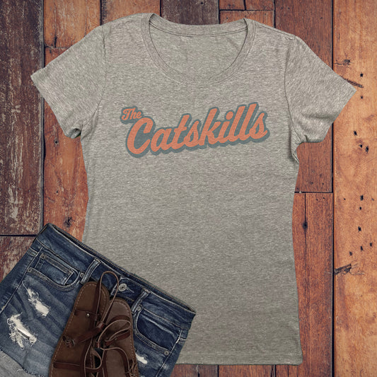 Catskills Retro Script Vintage Style Faded Women's Tee Shirt