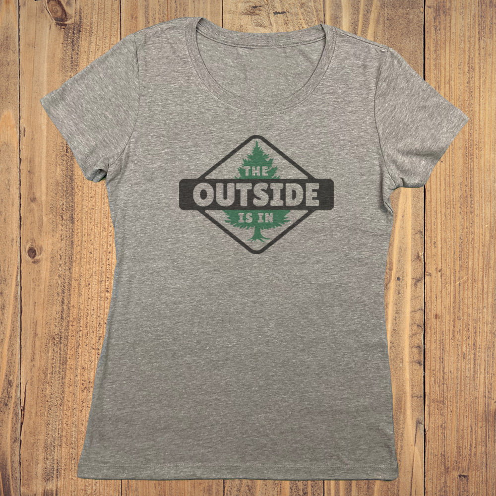 The Outside Is In Nature Themed Vintage Faded Graphic Print Women's Tee Shirt