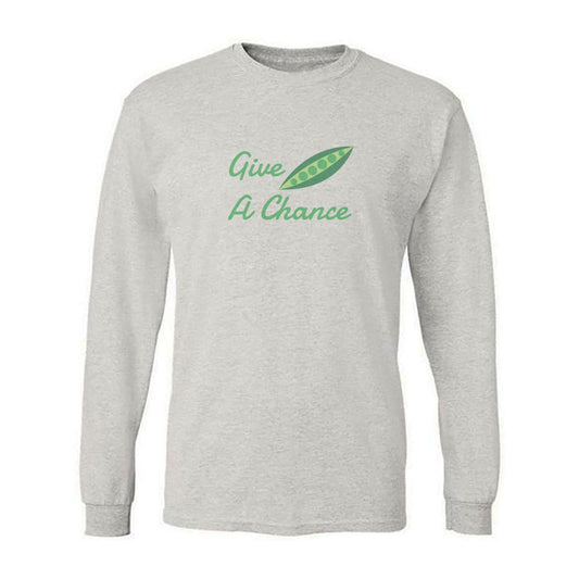 Give Peas A Chance Gardening Themed Vintage Faded Print Long Sleeve Tee Shirt