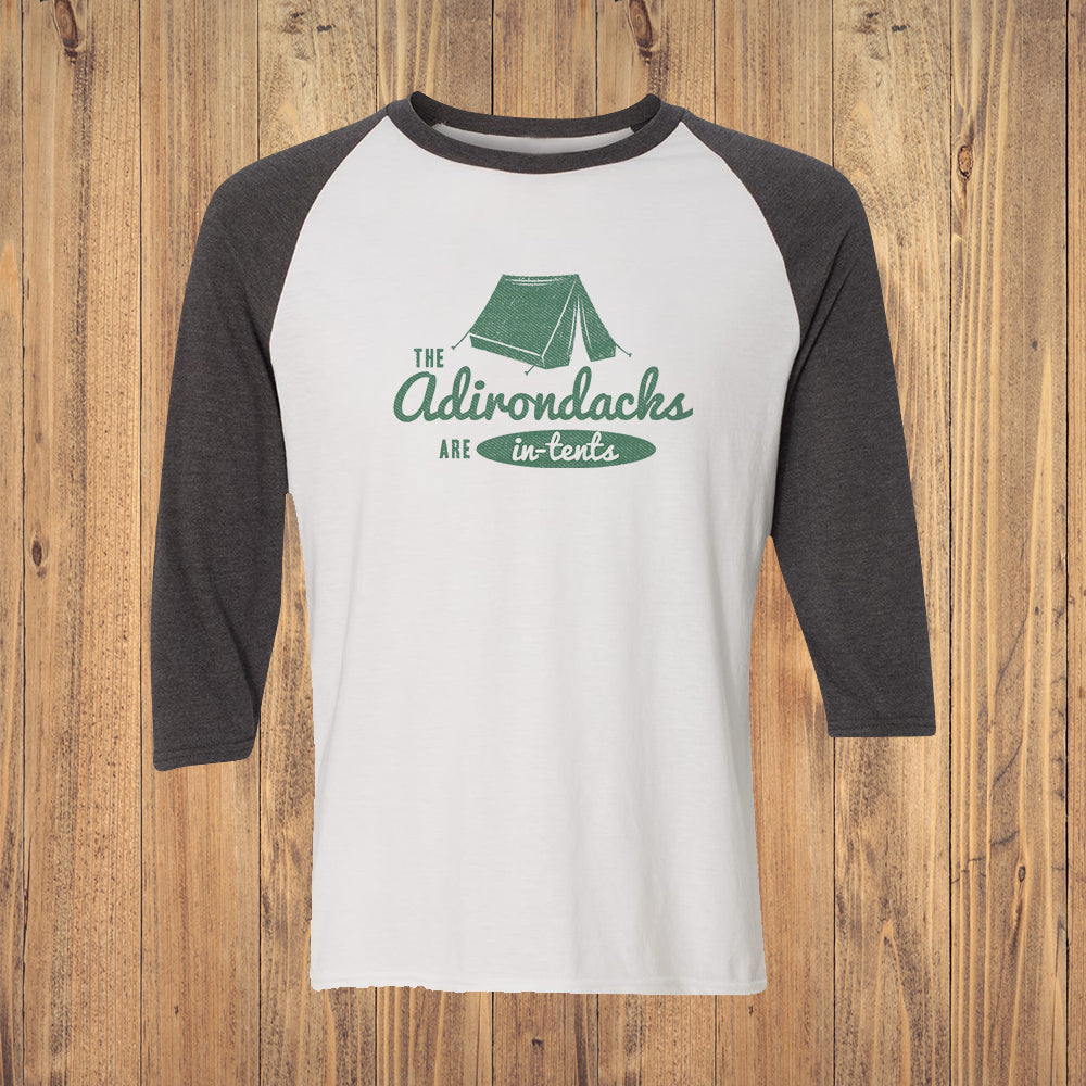 Adirondacks Are In-Tents Vintage Style Print 3/4 Sleeve Raglan Shirt
