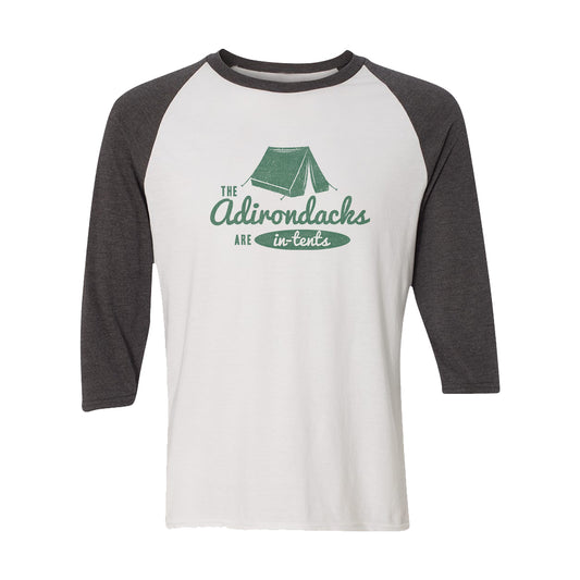 Adirondacks Are In-Tents Vintage Style Print 3/4 Sleeve Raglan Shirt