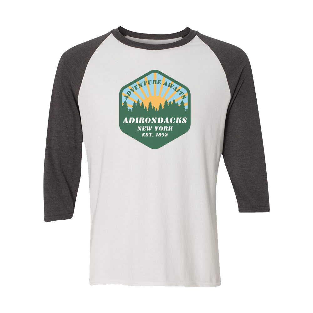 Adirondacks Adventure Awaits Badge Logo 3/4 Sleeve Raglan Shirt