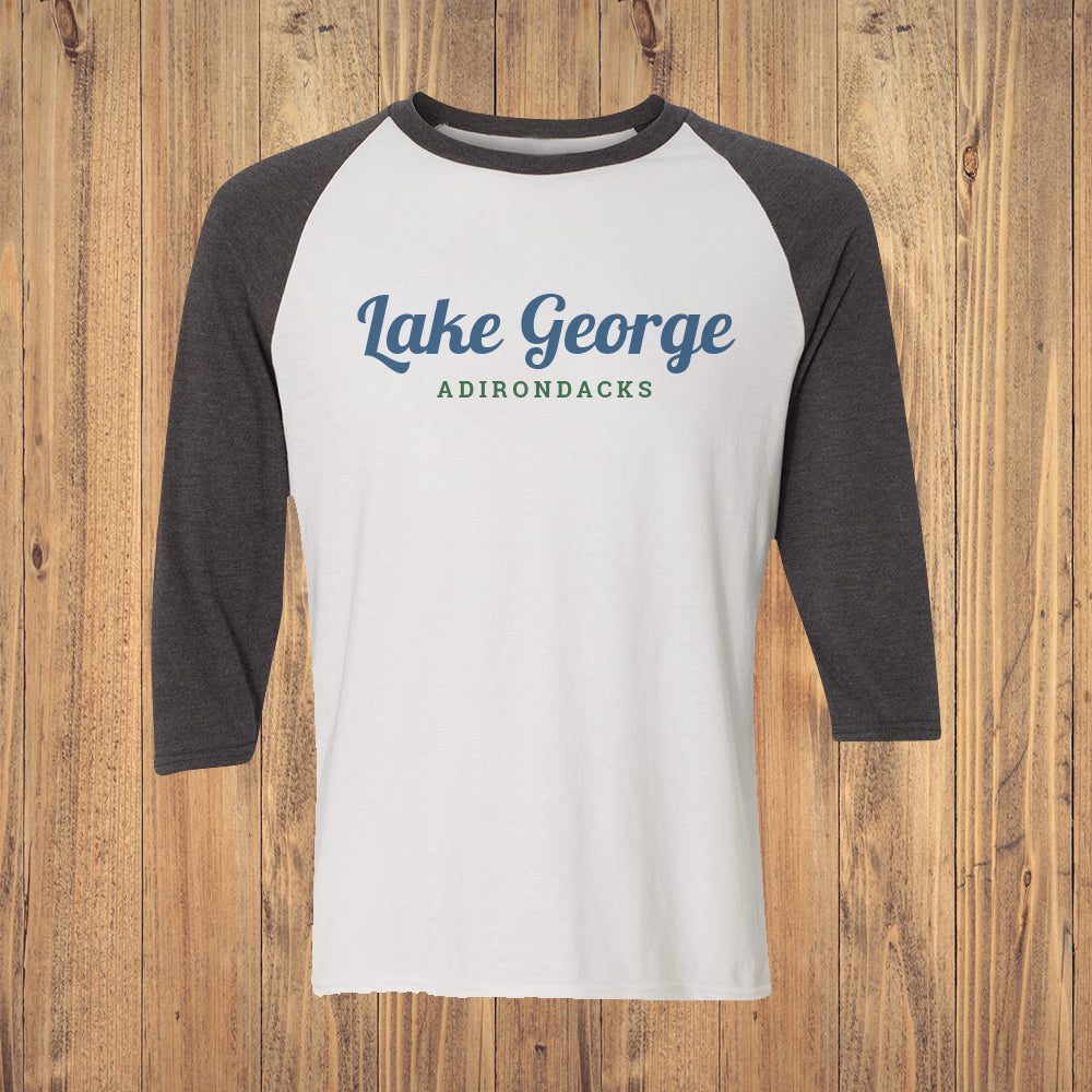 Lake George Adirondacks Script Logo 3/4 Sleeve Raglan Shirt