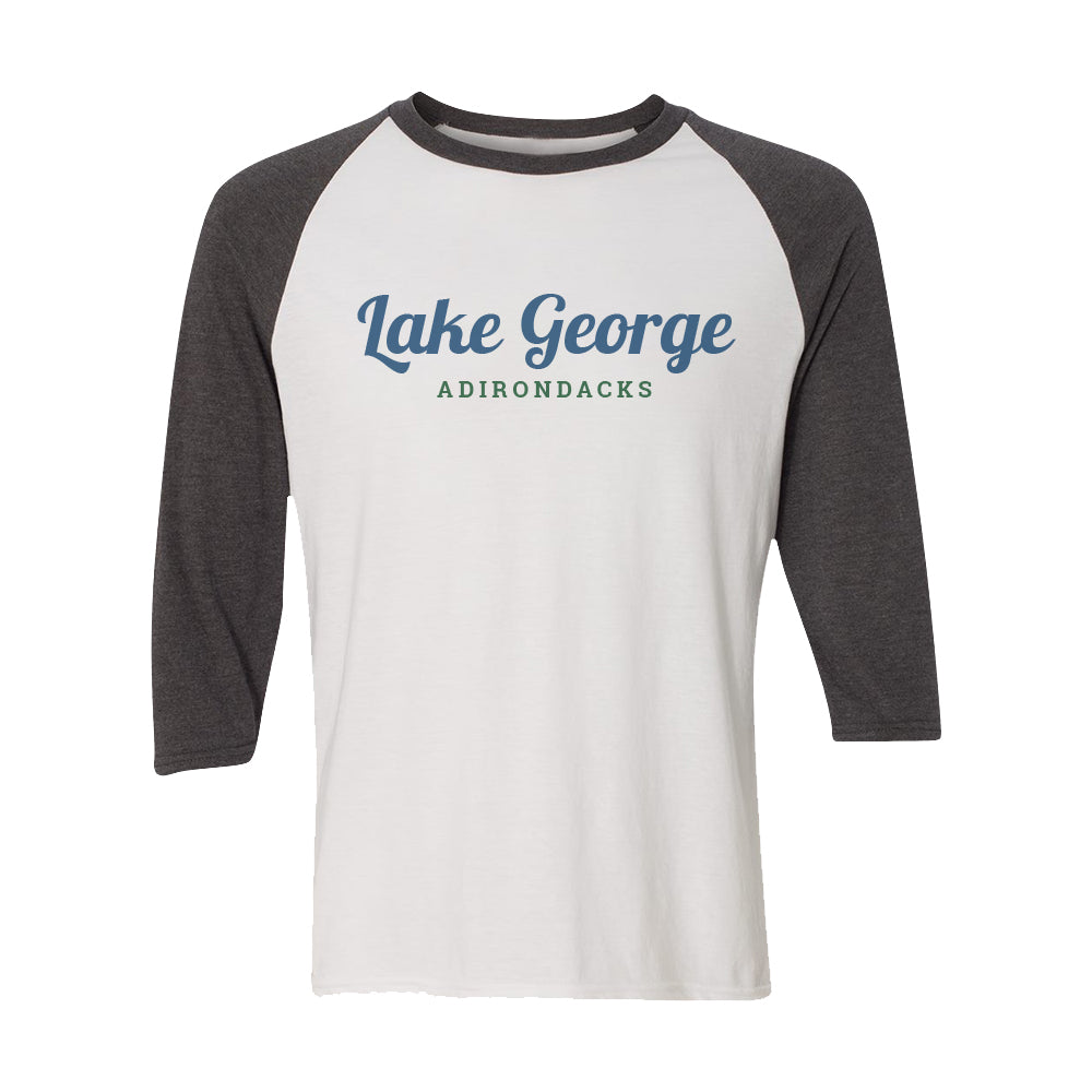 Lake George Adirondacks Script Logo 3/4 Sleeve Raglan Shirt