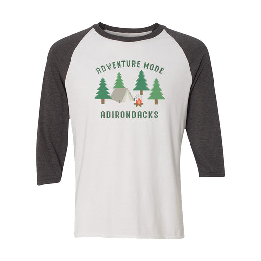 Adirondack Adventure Mode Vintage Style Print 3/4 Sleeve Raglan Shirt