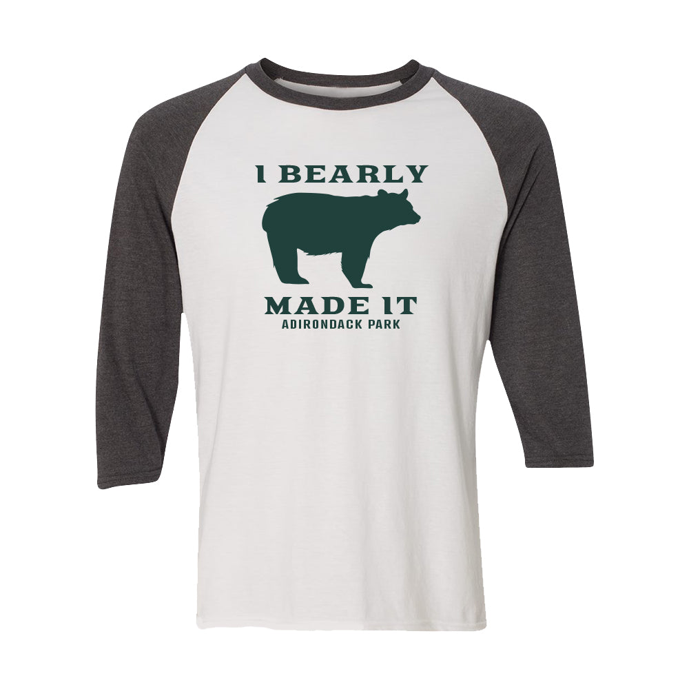 I Bearly Made It Adirondack Park Vintage Style Print 3/4 Sleeve Raglan Shirt
