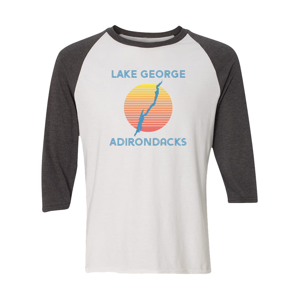 Retro Lake George Adirondack Vintage Style Print 3/4 Sleeve Raglan Shirt