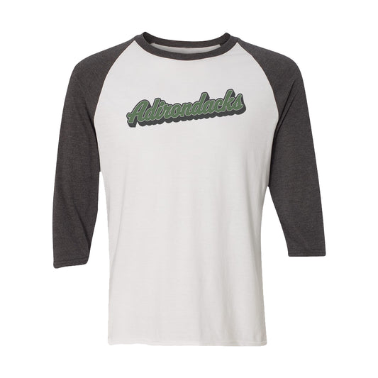 Adirondacks Retro Script Vintage Style 3/4 Sleeve Unisex Raglan Shirt